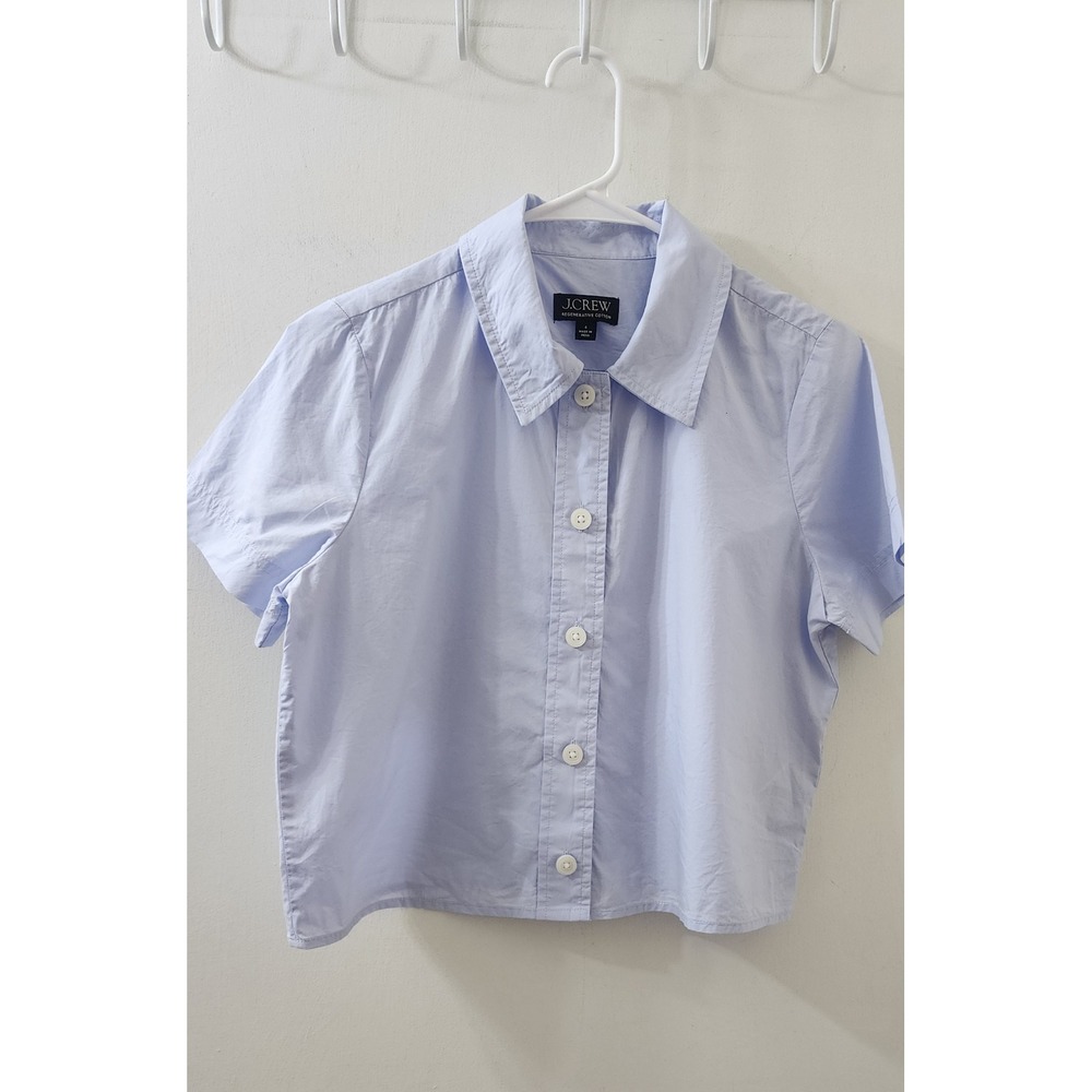 J.Crew Regenerative Cotton Blue Short Sleeve Button Down Shirt BZ083 Size 6
